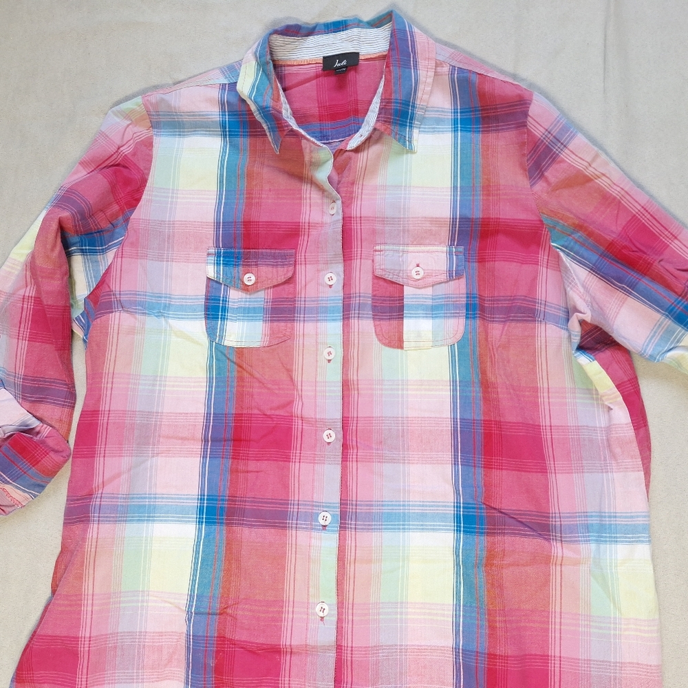 Juli 100% Cotton Pink Blue Plaid Button Up Shirt, XXL